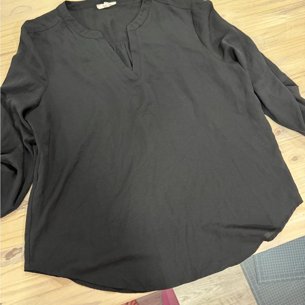 Maurices Black Long Sleeve Split-Neck Blouse